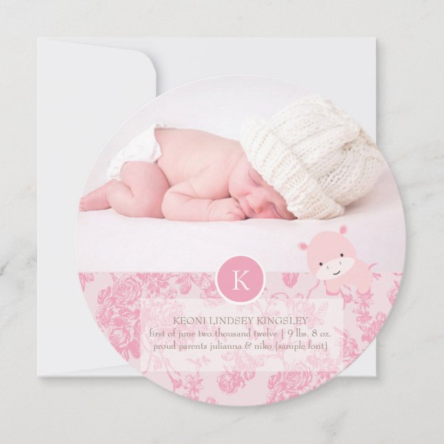 Faire-part PixDezines hippo rose+toile (Devant)