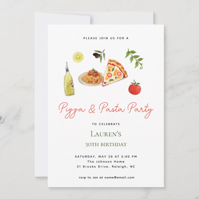 Faire-part Pizza & Pasta Party Anniversaire (Devant)