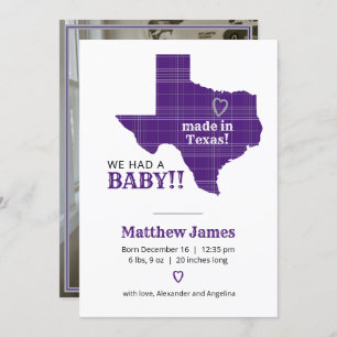 Faire-part Plaid Violet Fabriqué Au Texas Photo Verticale