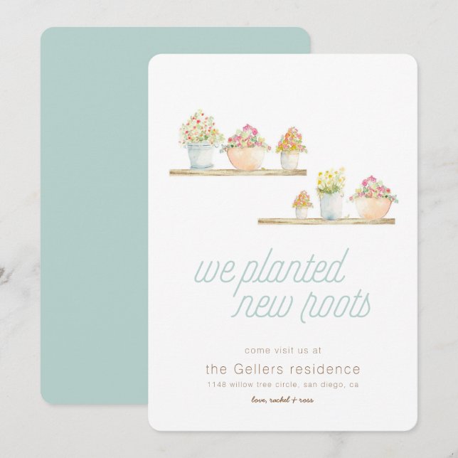 Faire-part Plantes Pots Nouvelles Racines Accueil Déménagemen (Devant / Derrière)
