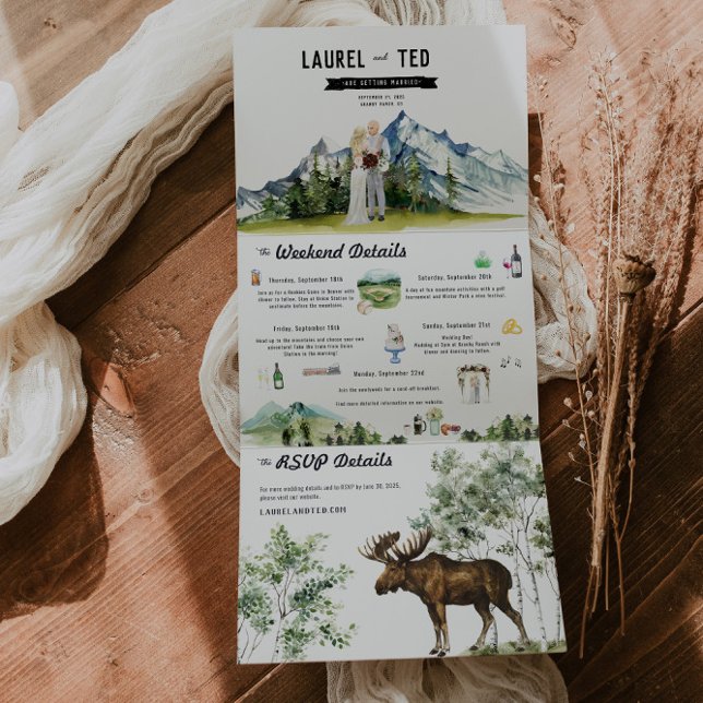 Faire-part pliable en trois volets pour mariage ru (Créateur téléchargé)