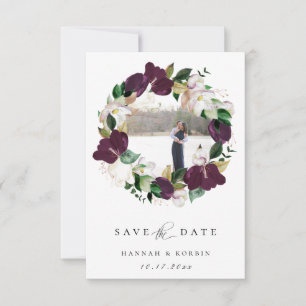 Faire-part Plum Ivory Floral Wreath Photo Enregistrer La Date