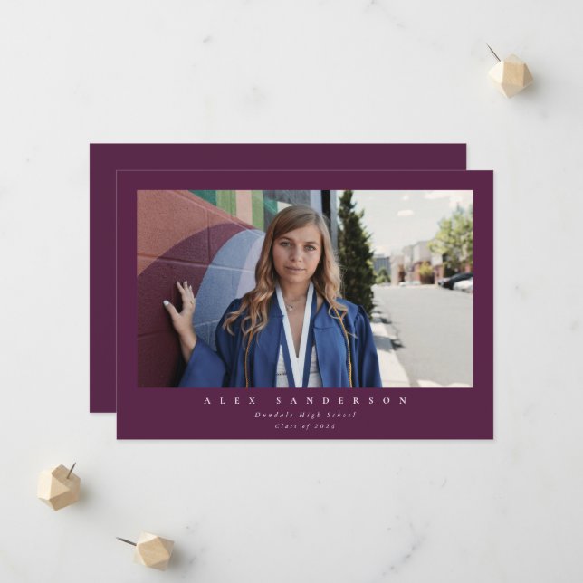 Faire-part Plum Simple Moderne Simple Photo Graduation (Devant/Arrière en situation)