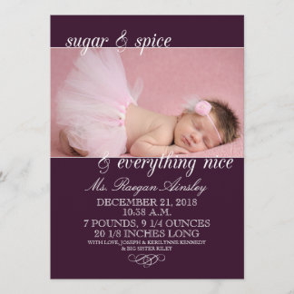 Faire-part Plum Sugar & Spice Girl Photo Annonces de naissanc