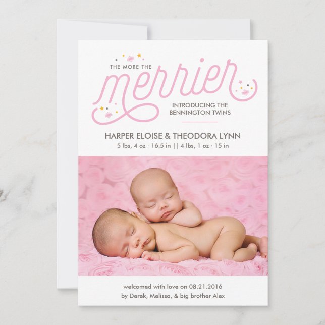 Faire-part Plus d'annonces de naissance de Merrier Girl Twins (Devant)