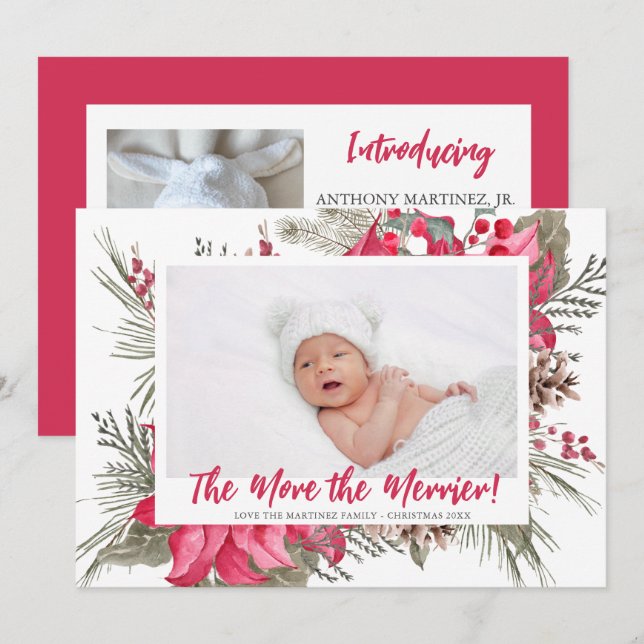 Faire-part Plus de la photo Merrier Poinsettia Naissance de N (Devant / Derrière)