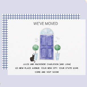 Faire-part Porte Bleue et Chat Nous Avons Déménagé Nouvelle M