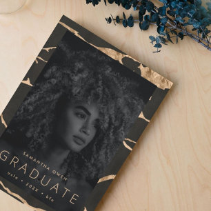 Faire-part Portoro marbre noir moderne feuille dorée Grad