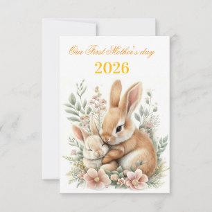 Faire-part Première fête des mères 2026 lapin bunny aquarelle