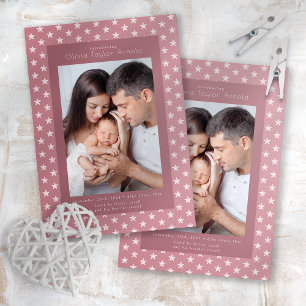 Faire-part Présentation de bébé photo rose étoiles naissance