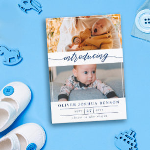 Faire-part Présentation de Navy Script Photo Baby