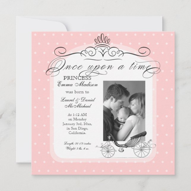 Faire-part Princesse Carriage Polka Dot Swirl Photo Baby Girl (Devant)