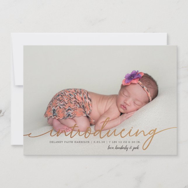 Faire-part Printemps fleurit Floral pleine photo Or naissance (Devant)
