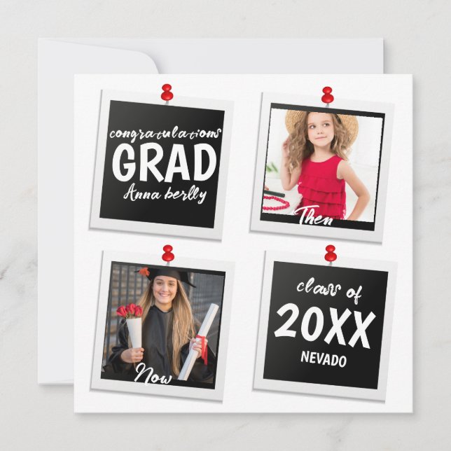 Faire-part Puis Et Maintenant Mignonne 2 Photos Graduation (Devant)