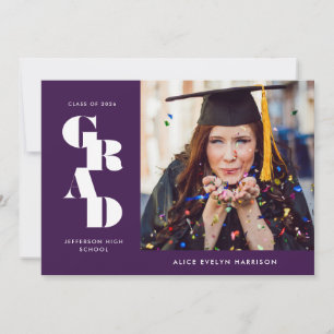 Faire-part Purple Bold Serif simple photo Graduation
