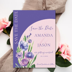 Faire-part Purple Floral Blush Élégant mariage Enregistrer la
