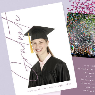 Faire-part Purple Graduate Text Photo Lycée Graduation