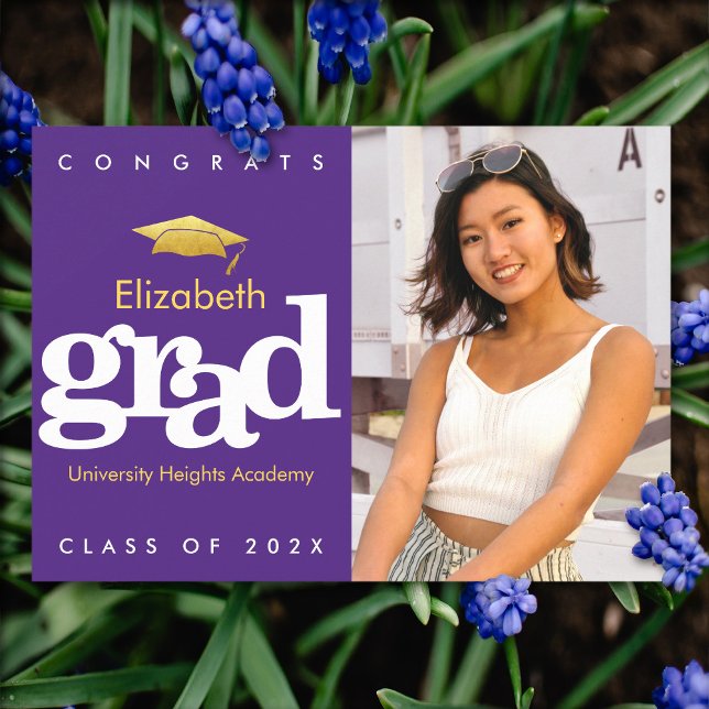 Faire-part Purple graduation photo or casquette moderne audac (Créateur téléchargé)