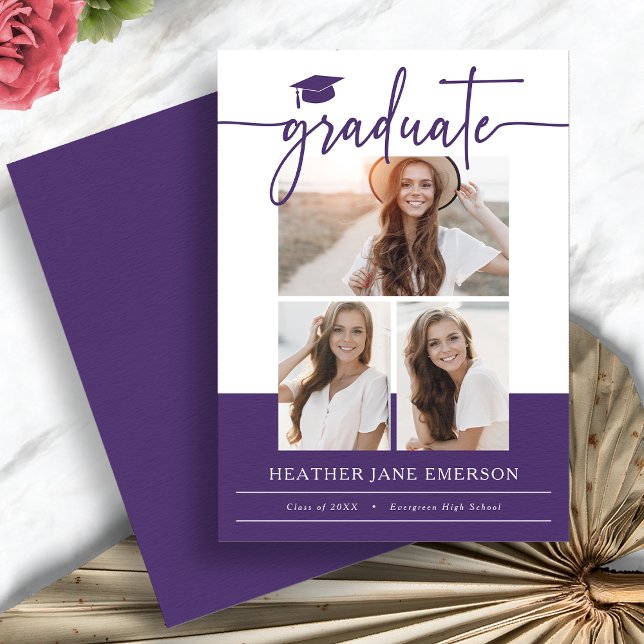 Faire-part Purple Modern Photo Graduation (Purple Modern Photo Collage Graduation Announcement by Painted Paperie
)