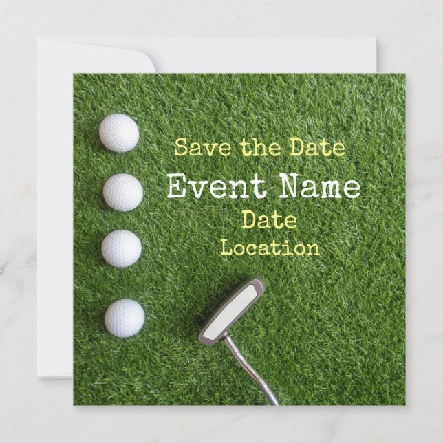 Faire-part Quatre boules de golf avec putter Sauvez la date s (Devant)