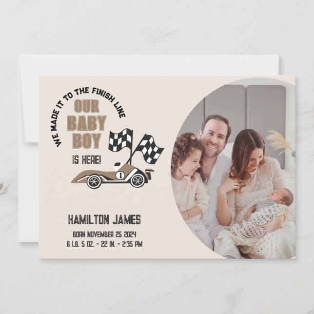 Faire-part Race Car Baby Boy Birth (Devant)