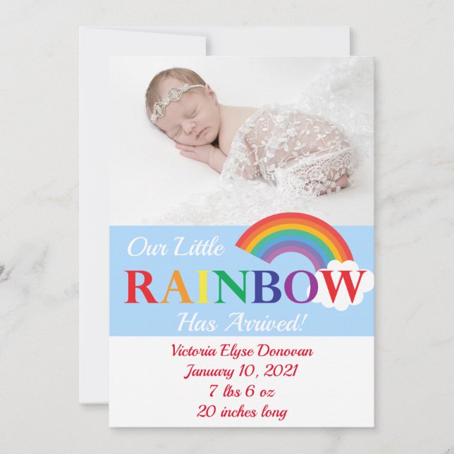 Faire-part Rainbow Cloud Cutie photo unique naissance (Devant)