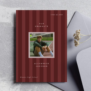 Faire-part Rayures sportives bordeaux pour photo de remise de