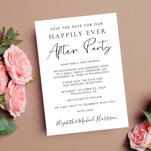 Faire-part Réception de mariage photo moderne Enregistrer la  (A stylish save the date announcement for a reception to celebrate your elopement or private wedding)