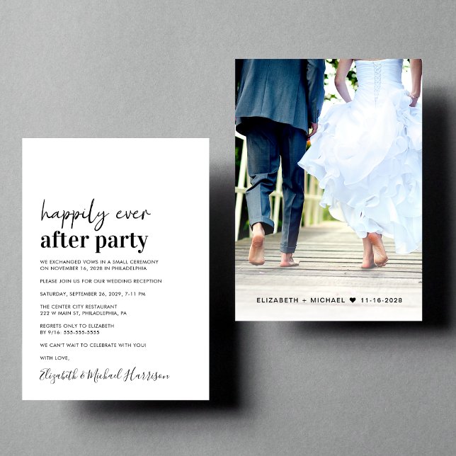 Faire-part Réception de mariage photo moderne minimal Invitat (An chic Happily Ever After Party invitation for your wedding celebration)