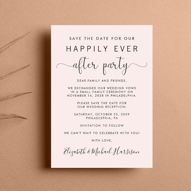 Faire-part Réception de mariage rose Enregistrer la date (A chic save the date announcement for a reception to celebrate your elopement or private wedding )