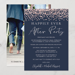 Faire-part Réception de mariage Rose Gold Glitter Photo Bleu