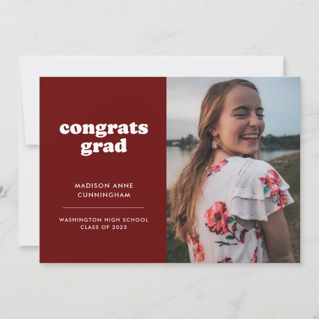 Faire-part Red and White Congrats Grad Two Photo Graduation (Devant)