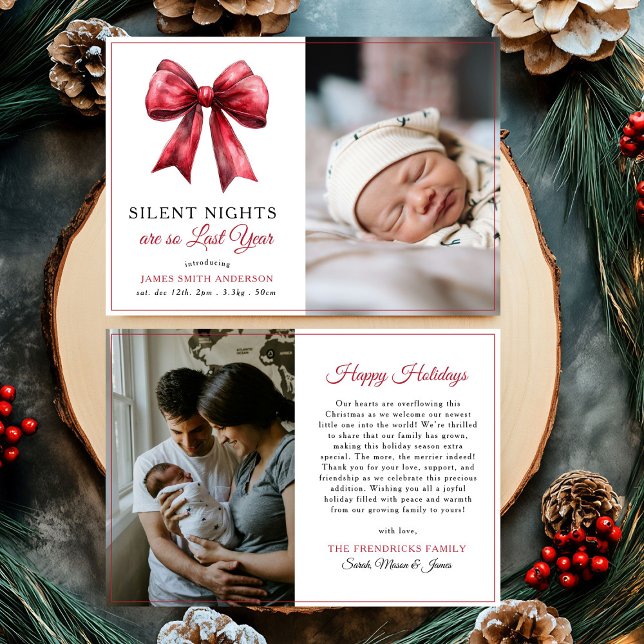 Faire-part Red Bow Silent Nights Christmas Photo Baby Birth (Créateur téléchargé)
