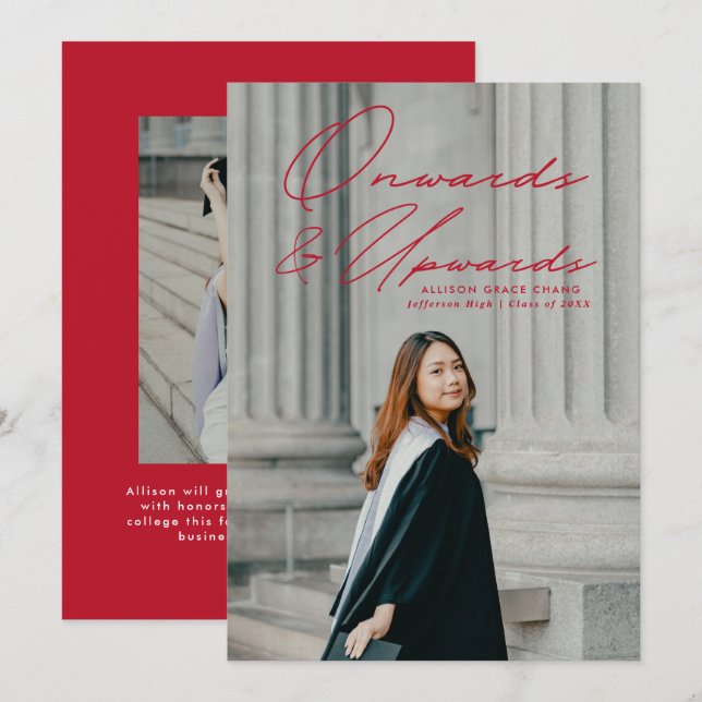 Faire-part Red Onwards et Upwards 2 Diplôme photo (Devant / Derrière)