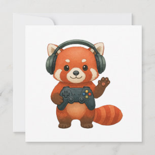 Faire-part Red Panda Gamer, contrôleur de jeu et casques