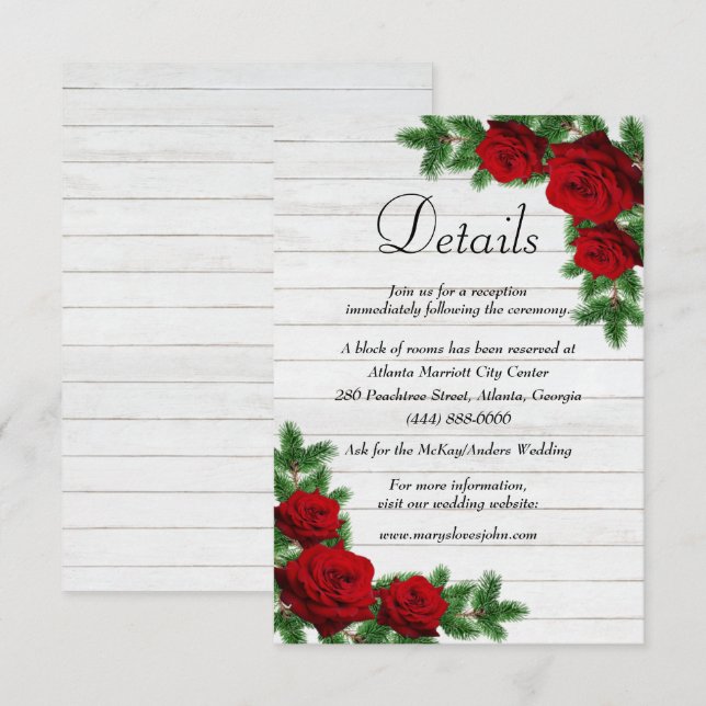 Faire-part Red Roses And Pine Branch Christmas Mariage Détail (Devant / Derrière)