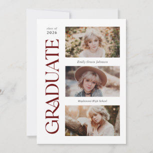 Faire-part Red Trendy Serif Multiples Diplôme Photo