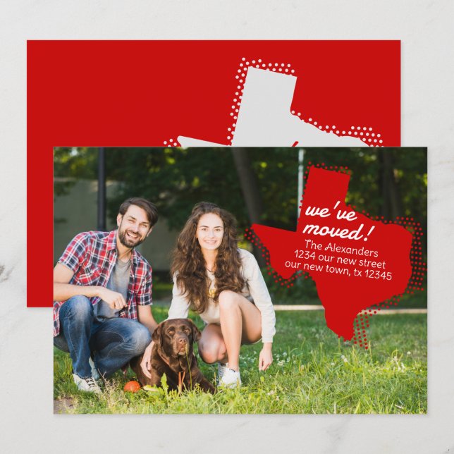 Faire-part Red We've Moved - Dotted Texas Moving (Devant / Derrière)