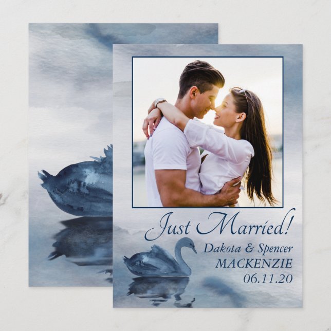 Faire-part Reflets du lac | Photo de mariage de cygne bleu po (Devant / Derrière)