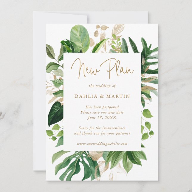 Faire-part Remise du Mariage d'or de verdure tropicale (Devant)