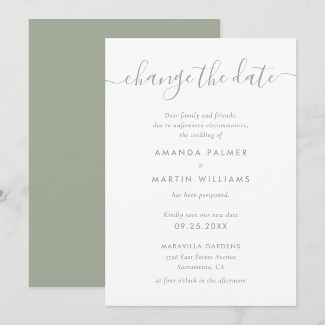 Faire-part Remise du Mariage moderne Sage Green (Devant / Derrière)