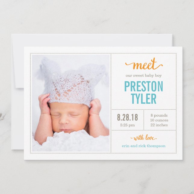 Faire-part RENCONTREZ-LE Annonces de naissance modernes (Devant)