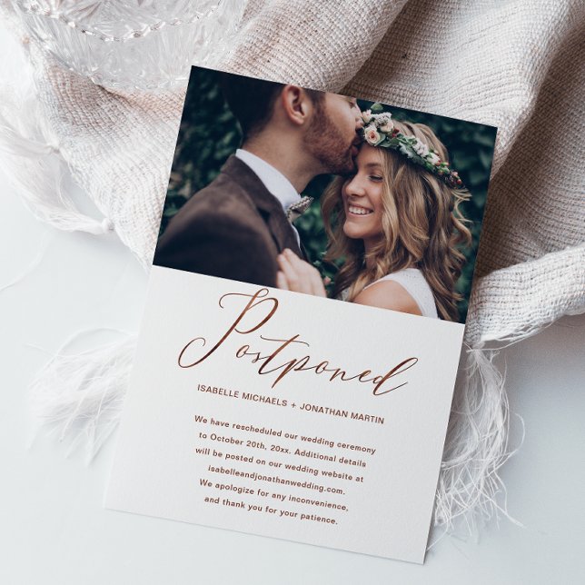 Faire-part Report de date de mariage en faux cuivre Photo (Créateur téléchargé)