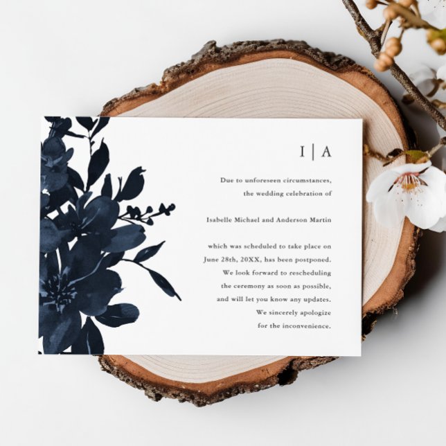 Faire-part Report de mariage floral indigo foncé (Créateur téléchargé)