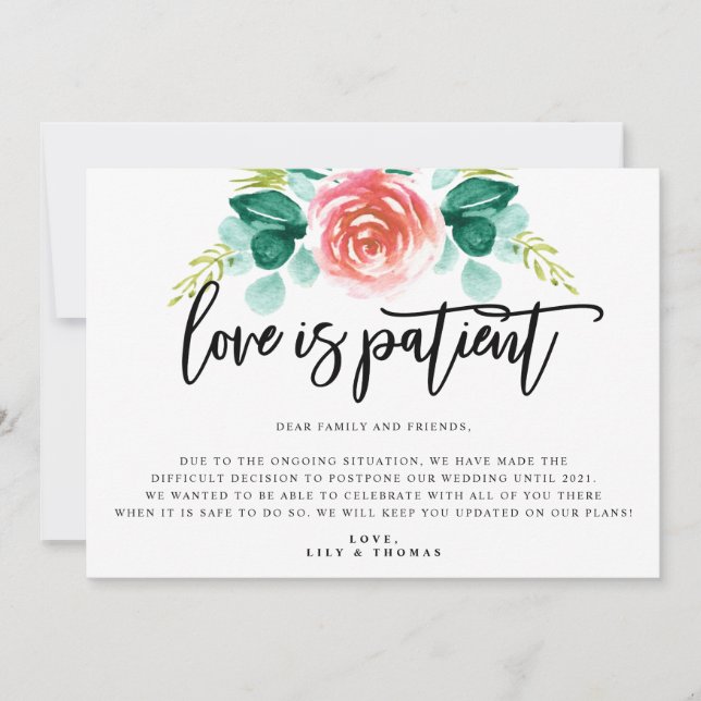 Faire-part Report de mariage par amour patient (Devant)