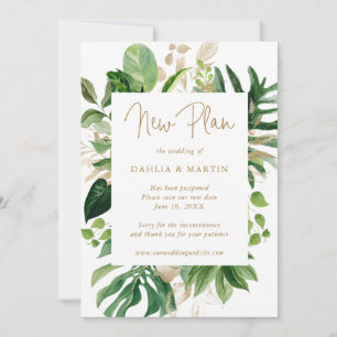Faire-part Report de mariage Tropical Greenery Gold