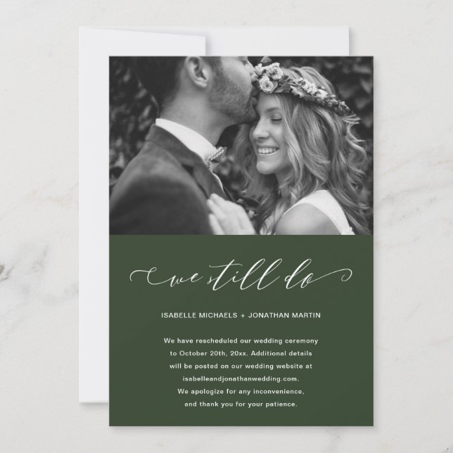 Faire-part Report de mariage vert Nous faisons toujours la ph (Devant)