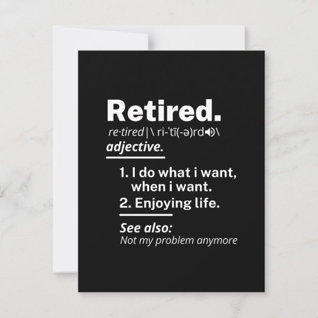 Faire-part retraite. définition drôle retraite (Devant)