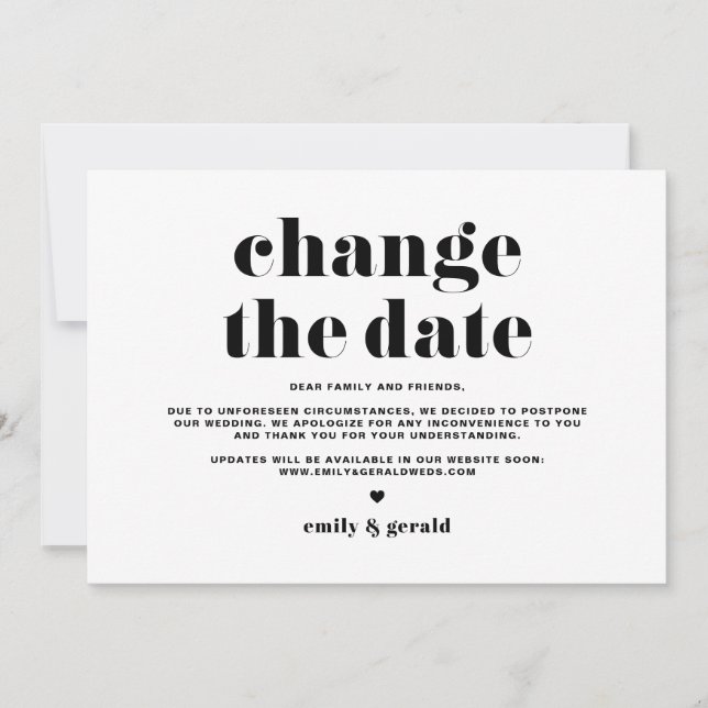 Faire-part Retro Bold Typographie noir Modifier la date (Devant)
