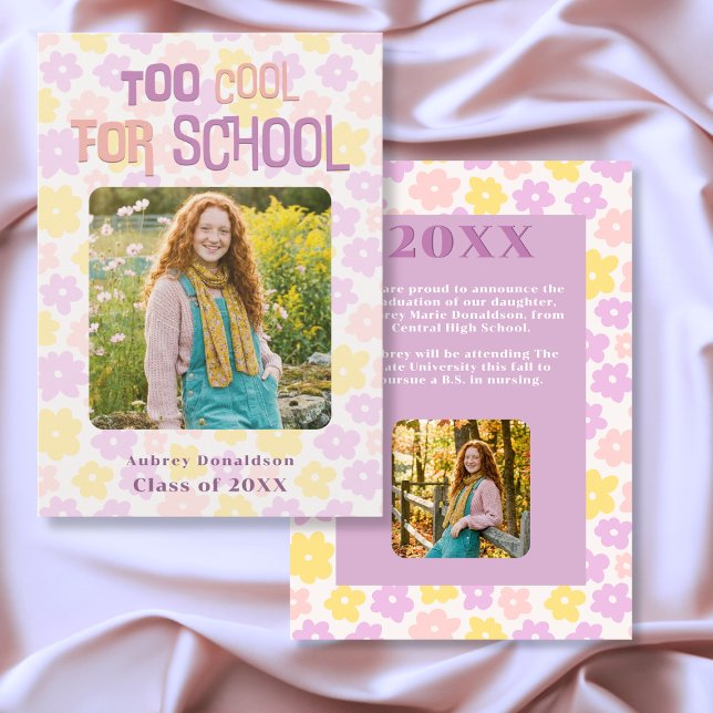 Faire-part Retro Groovy Pink Yellow Purple Floral Graduation (Retro Groovy Pink Yellow Purple Floral Graduation Announcement)